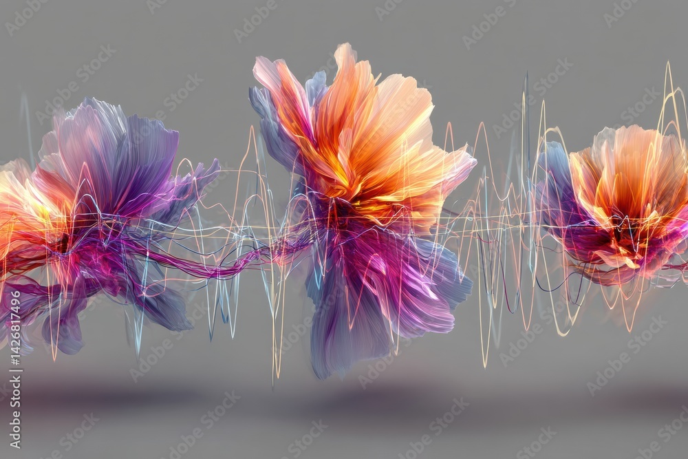 Aufkleber heart monitor waveform merges with vibrant flower petals illustrating life and vitality in an artist
