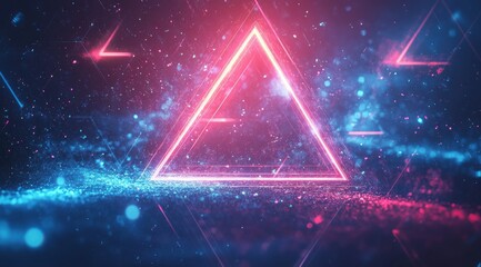 Abstract Geometric Pattern Featuring Illuminated Neon Triangles and Reflective Surfaces