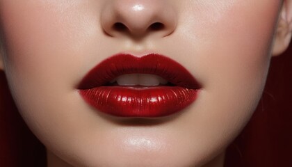Obraz premium Close-up of a Woman's Lips with Bold Red Lipstick A Stunning Image of Beauty and Makeup