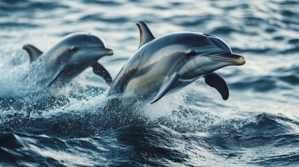 Fototapeta premium Dolphins jumping and swimming in the ocean