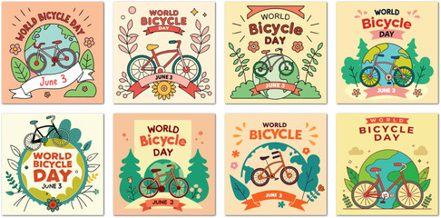 Create a vibrant, eye-catching poster celebrating World Bicycle Day