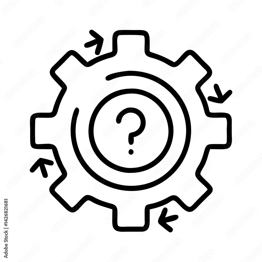 Poster question mark gear process flow diagram problem solving mechanism solution strategy concept design
