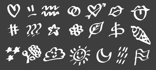 Doodle hand drawn vector. Grunge grafitti . Sketch crayon icon tattoo. Scribble marker art. Line, shape punk doodle grafiti with cute element. Chalk bg