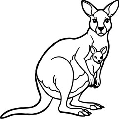 Kangaroo with Joey Line Art