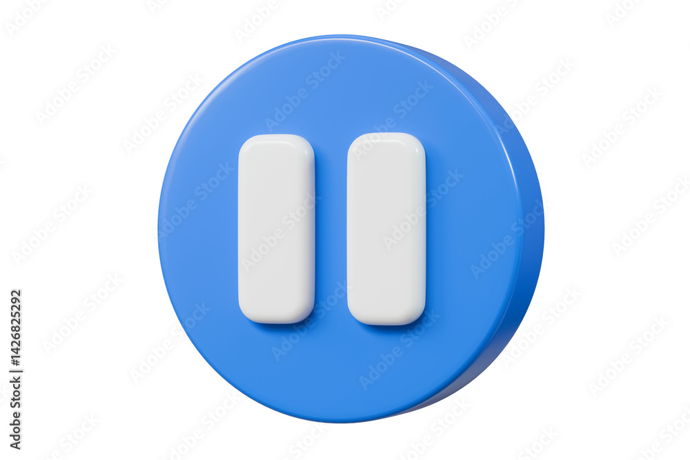 Poster 3d realistic pause icon. blue round pause buttons for start multimedia with simplicity colorful vide