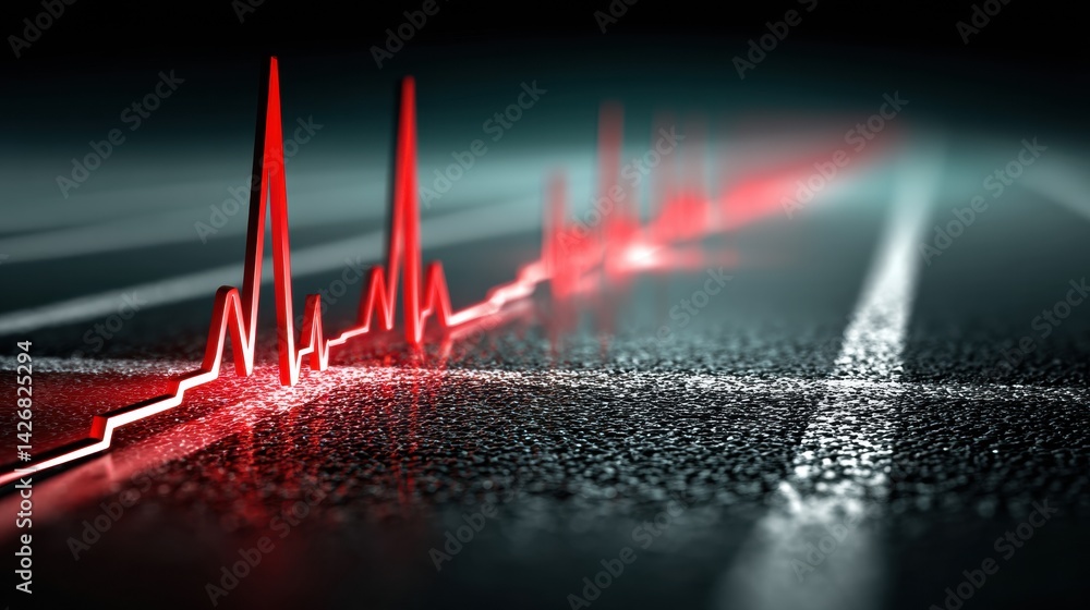 Poster heartbeat line transformed into a running track symbolizing fitness and health in a dynamic setting