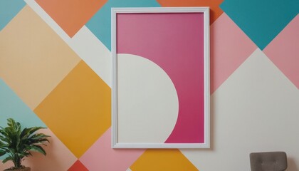 Obraz premium Vibrant Geometric Wall Art Abstract Pink and White Framed Print in a Colorful Room