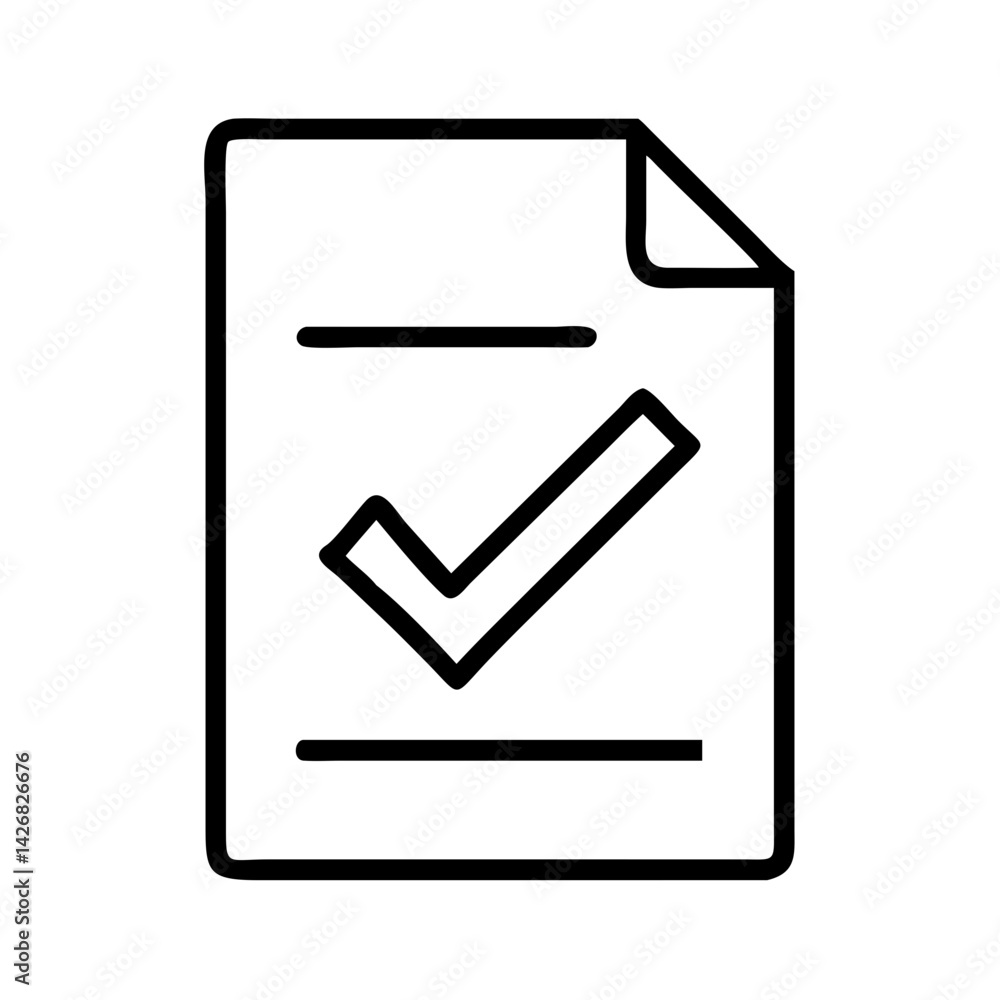 Poster document check mark icon vector illustration symbol sign complete approved task list form file done