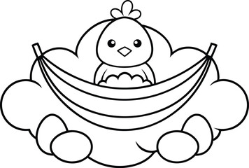 Outline Chicken in Cloud Hammock with Eggs on Transparent Background Design