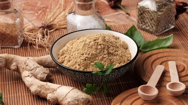 ground ginger in bowl - closeup
