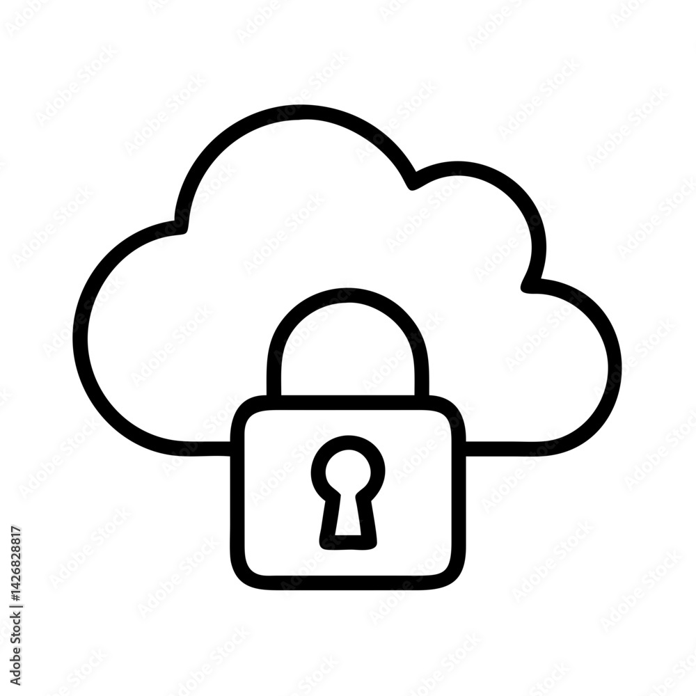 Poster cloud security lock icon for data protection and secure cloud storage with network safety design