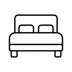 Bed bedroom furniture interior home design sleep comfort mattress pillow rest relax line icon vector illustration