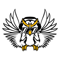 Cool DJ Owl Sunglasses Headphones Music Club Party Isolated Vector Graphic Design Illustration
