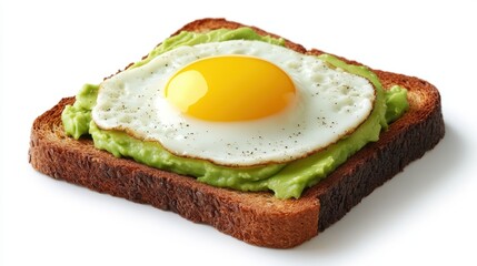 Woman preparing avocado toast with a fried egg, isolated on white background