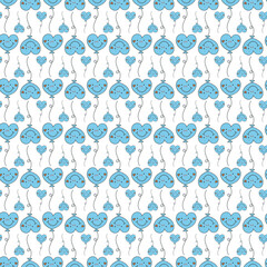 Obraz premium Seamless Pattern of Cute Blue Heart Balloons with Smiling Faces
