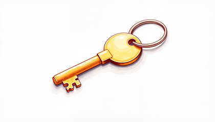 Key illustration against a white background, concept of security and home ownership