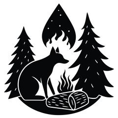 Campfire Camping Elements Vector Silhouette 