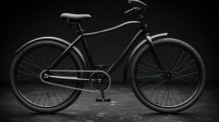 Fototapeta premium Black bicycle, studio shot, dark background, urban scene
