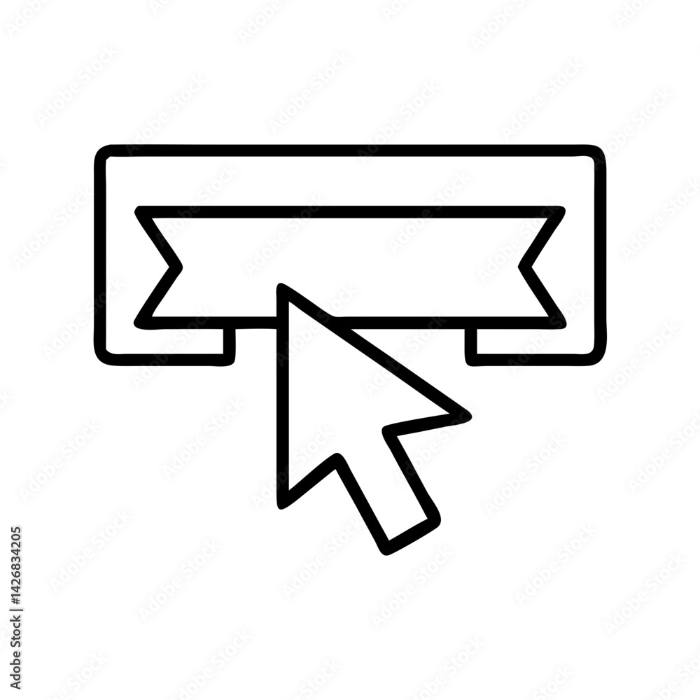 Poster Illustration of cursor pointer clicking on ribbon banner for web design and user interface element