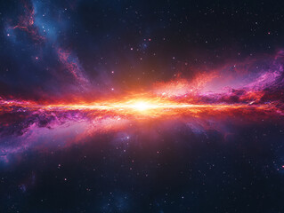 Obraz premium a vibrant and colorful nebula in space, with a mix of purple, orange, and blue hues, illuminated by bright stars and cosmic dust.