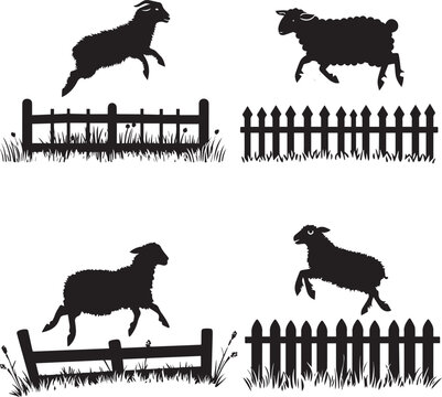 Sheep Jumping over fence vector
