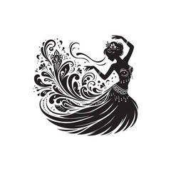 Black Color Belly Dance Silhouette Vector Illustration, Solid White Background