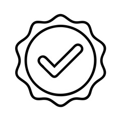 Check mark vector icon symbol in a badge for approval success and verified quality outline design