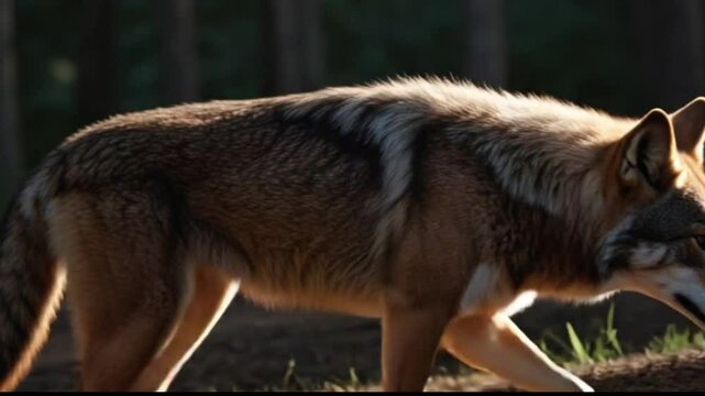 Red wolf walking forest sunset nature wildlife