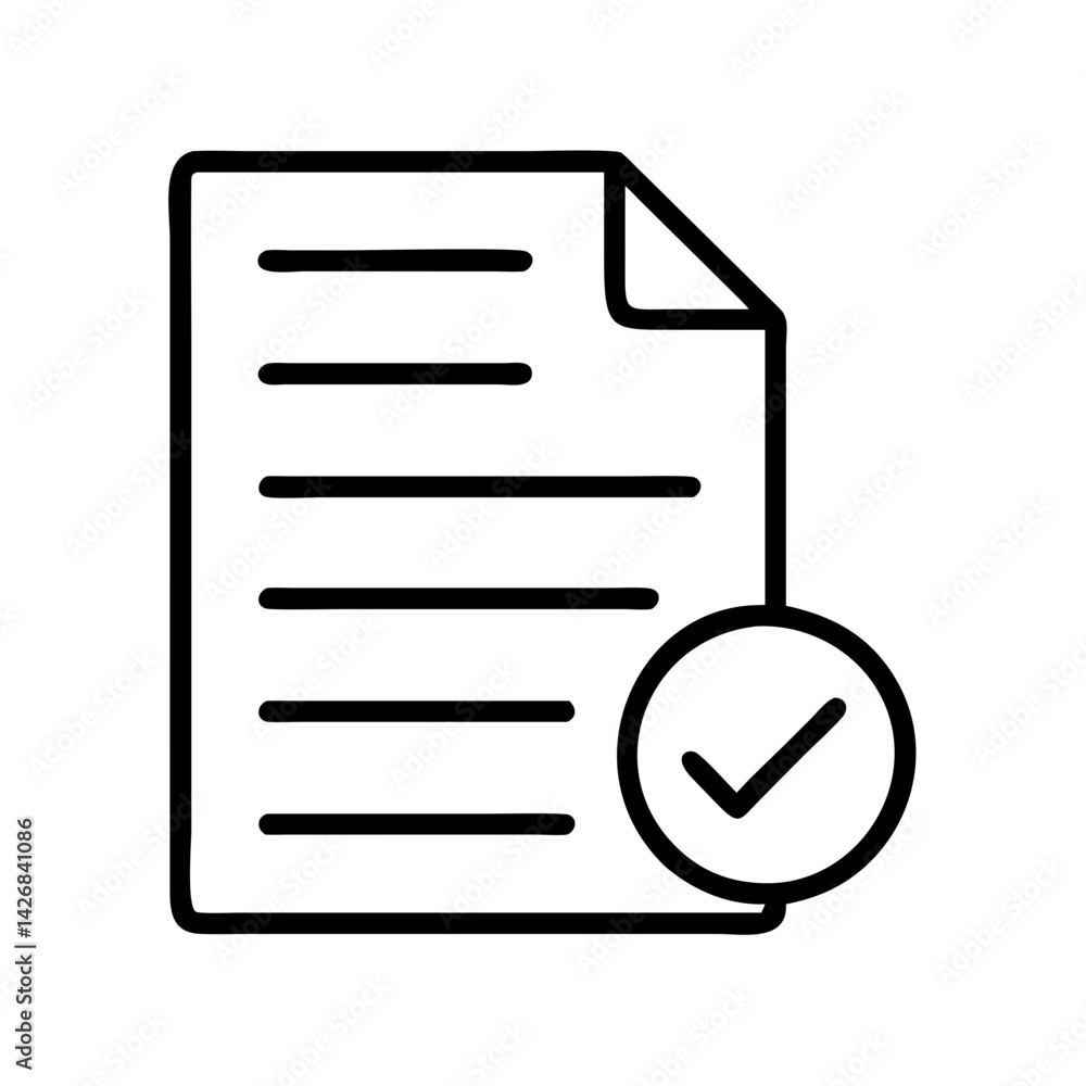Poster document checklist icon representing task completion and approval with checkmark confirmation symbol