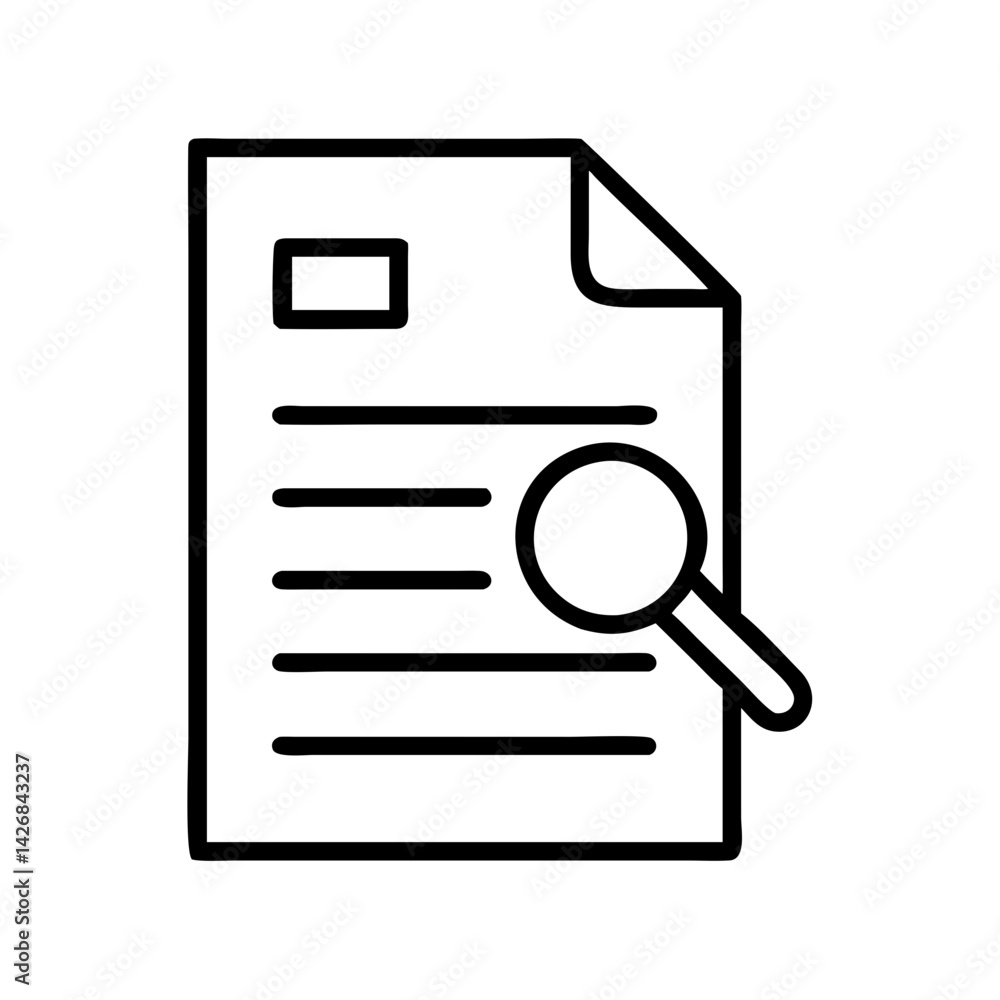 Poster document search analysis icon vector illustration magnifying glass paper data file review informatio