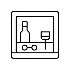 Outline wine bottle and glass icon illustration vector design concept for bar and restaurant menu and logo