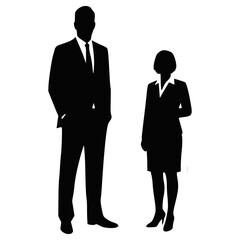 Silhouette of Businessman and Businesswoman Standing Together Representing Corporate Teamwork and Professionalism