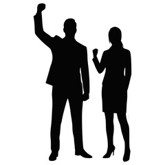 Silhouette of Successful Business Team Celebrating with Raised Fists