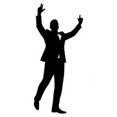 Silhouette of Excited Businessman Celebrating Success with Raised Arms