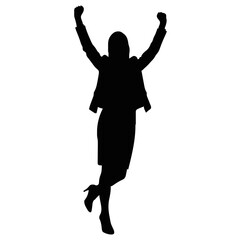 Silhouette of Successful Businesswoman Raising Arms in Victory