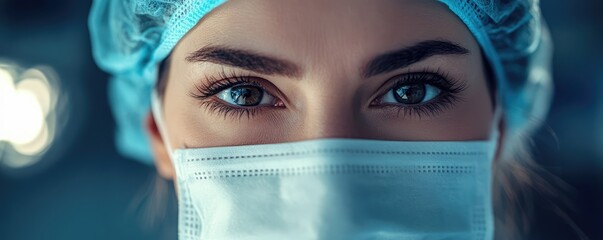 Focused female surgeon in operating room close-up.