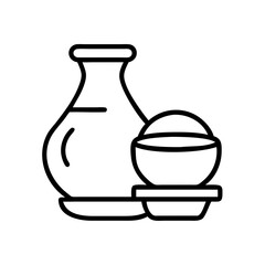 Outline sake set japanese rice wine bottle and bowl asian alcohol traditional drink culture 90