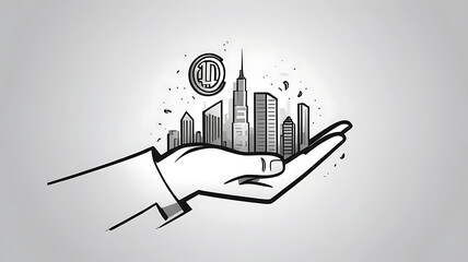 Minimalist Real Estate Investment Concept – City in Hand Illustration.