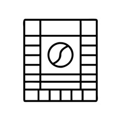 Isolated outline vector icon of a tennis ball on a court for sports and game design element