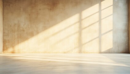 Sunlit Empty Room with Beige Walls and Concrete Floor