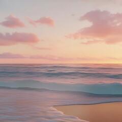 A beach at sunset with gentle waves and a colorful sky, the horizon glowing with warm colors, ultra-realistic