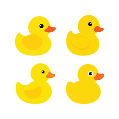 A set of yellow rubber duck vector art illustration