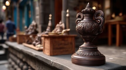 Elegant Traditional Bronze Vase Displayed at Market Stall