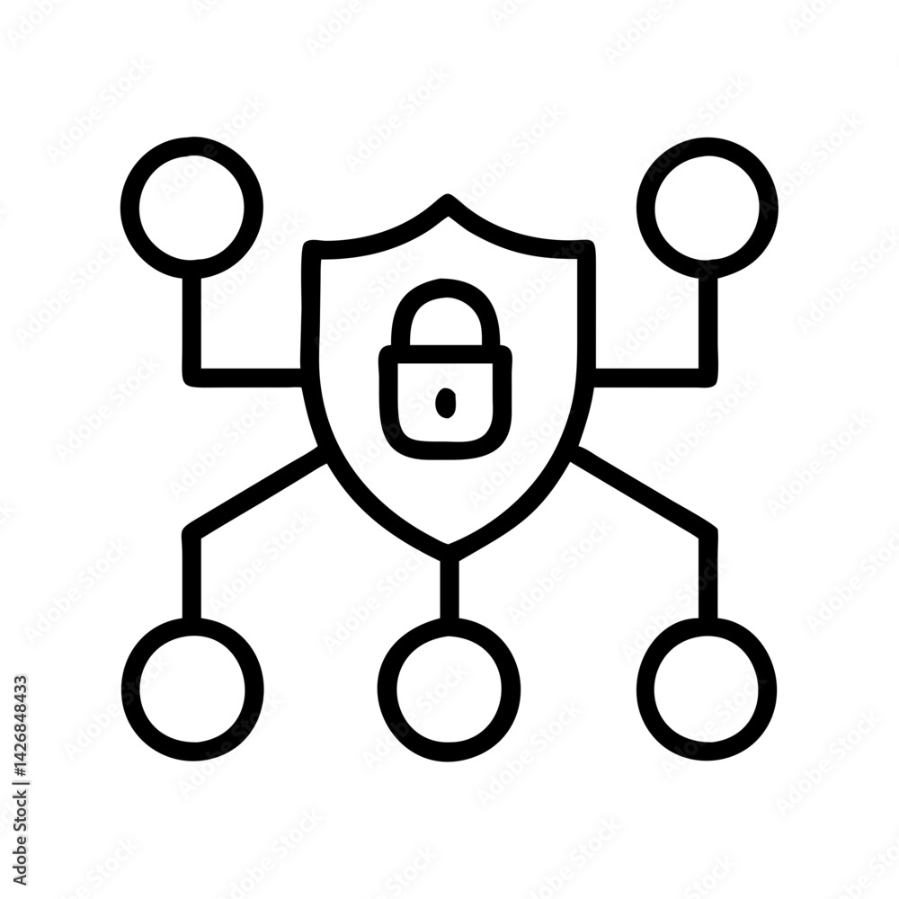 Poster network security shield with padlock icon for data protection and connection safety concept design