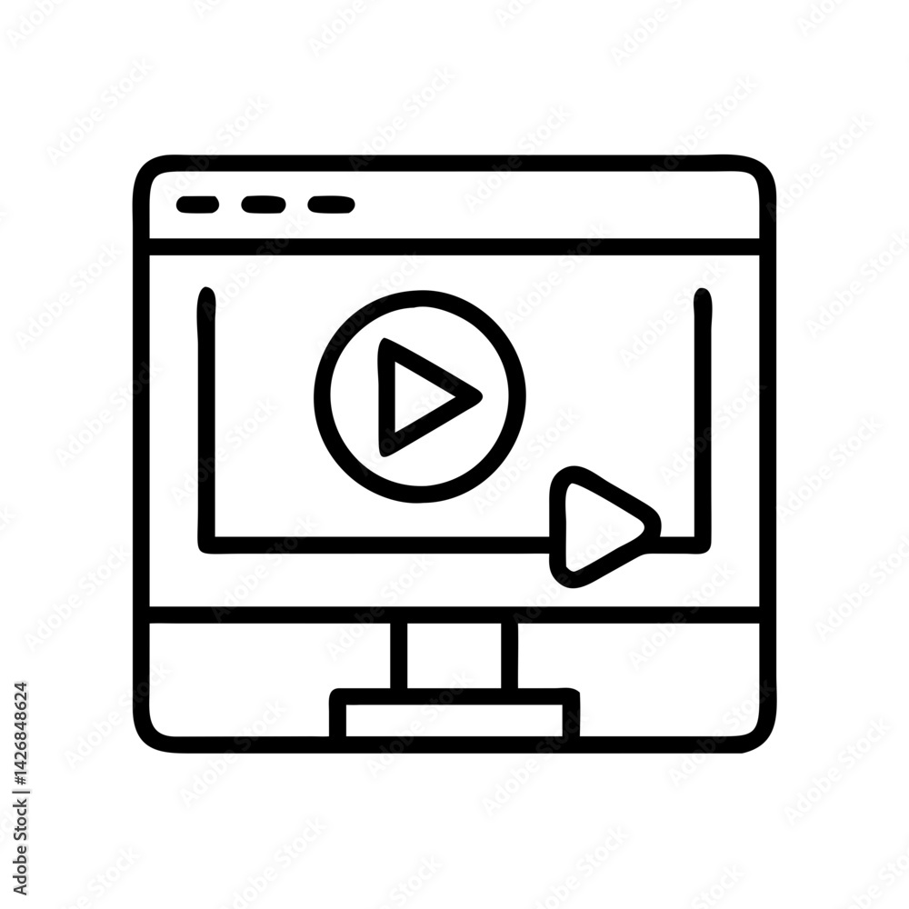 Poster video player on computer screen icon streaming media playback online content digital interface desig