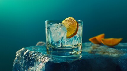 glass of orange lime cocktail with ice. generative ai
