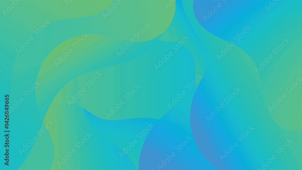 Poster minimal abstract background in blue and green gradient tones with flowing smooth artistic shapes