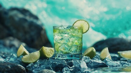glass of orange lime cocktail with ice. generative ai