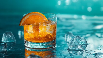 glass of orange lime cocktail with ice. generative ai
