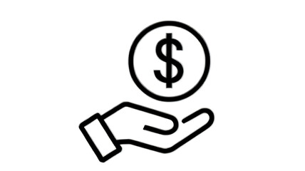 Minimalist Hand Holding Dollar Coin Icon – Financial Support Vector, dollar sign vector, money support,  financial investment, cash assistance, financial help, black and white vector